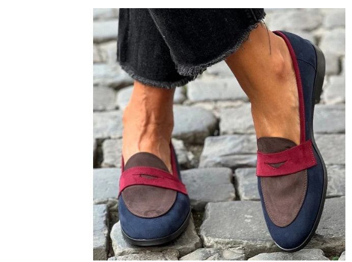 Round Toe Loafers Suede Color Matching