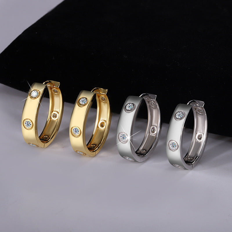 S925 Silver Simple 6 Diamond Moissanite Fashion High Sense Female Earrings