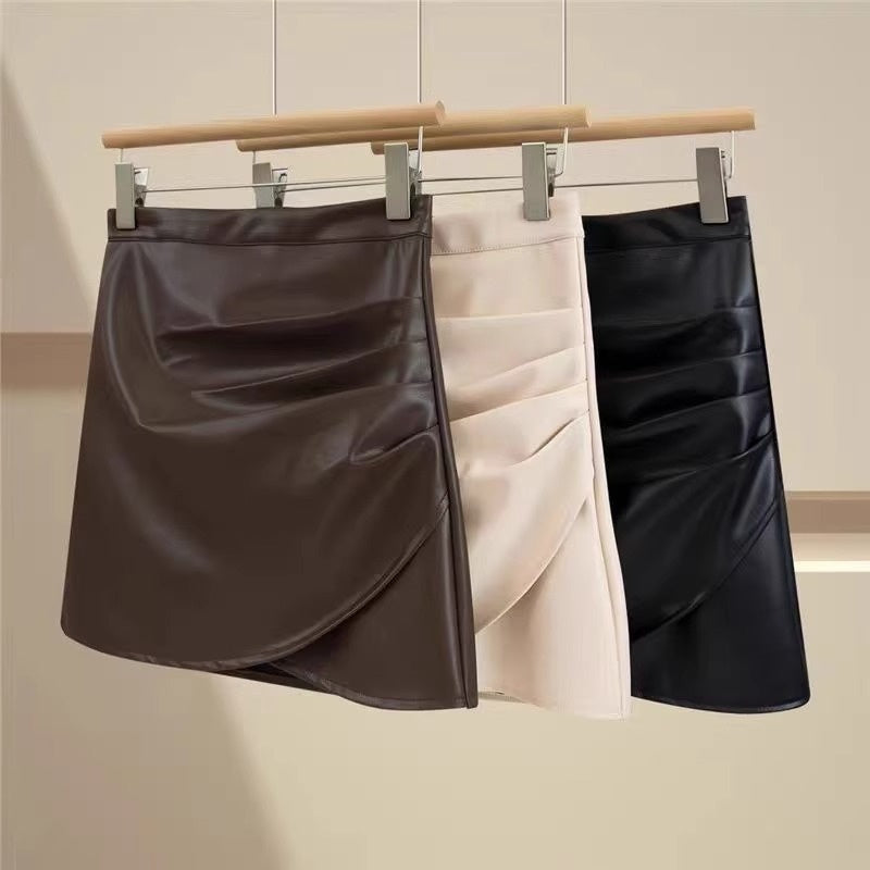 Black Small Leather Skirt Women&