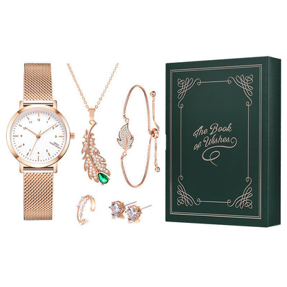 Ladies Set Watch Rhinestone Jewelry Bracelet Necklace