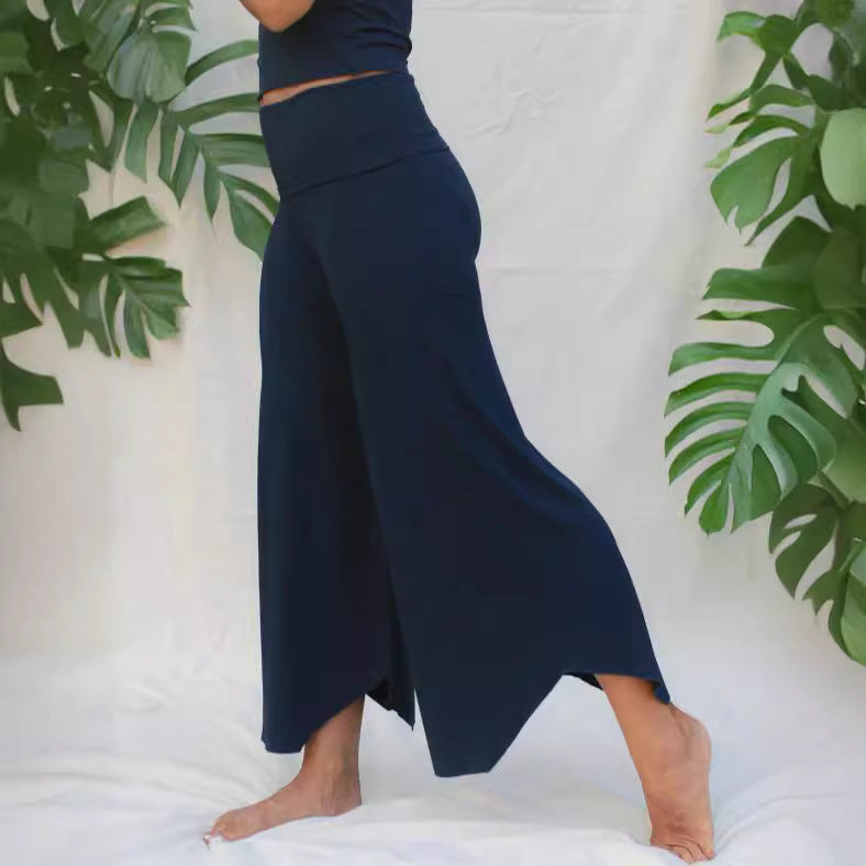 High Waist Irregular Casual Pants Yoga Cropped Pants