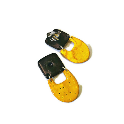 Black &amp; Yellow Clip On Earrings for Non Pierced Ears- &quot;Val&quot;-0