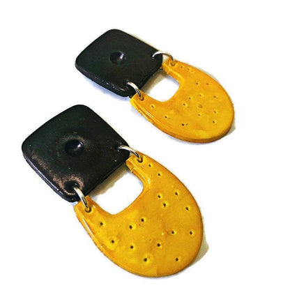 Black &amp; Yellow Clip On Earrings for Non Pierced Ears- &quot;Val&quot;-1