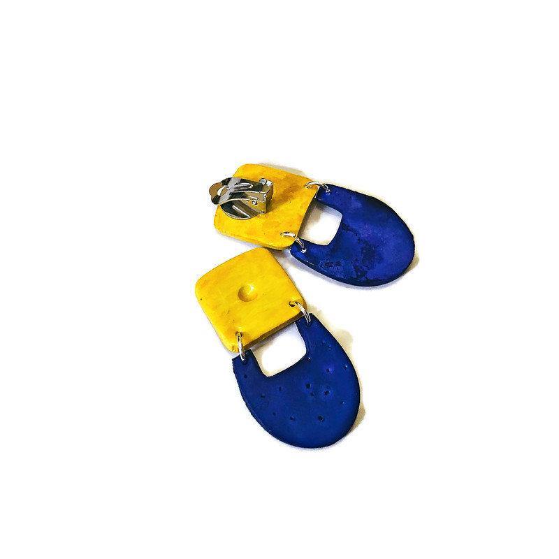 Black &amp; Yellow Clip On Earrings for Non Pierced Ears- &quot;Val&quot;-7