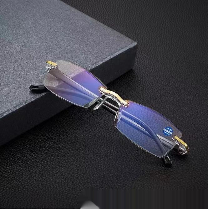 Trimming Diamond Fashion Presbyopic Glasses Anti-blue Light Frameless Men And Women Glasses For The Elderly