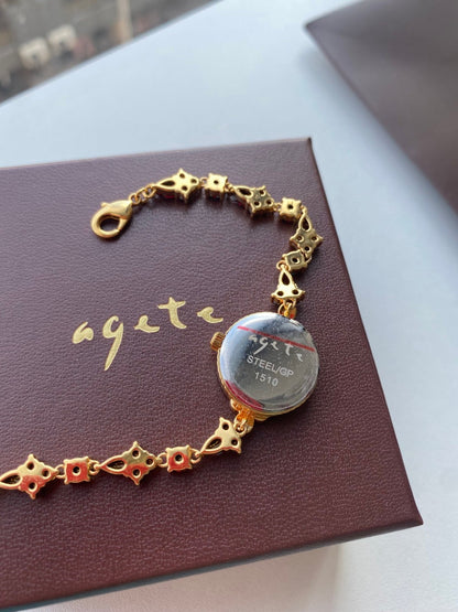 Natural Garnet Disc  Vintage Bracelet Quartz Women&