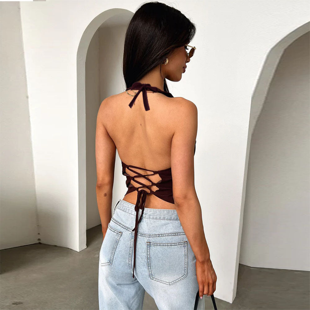 Hot Girl Sleeveless Vest Lace-up Cutout Off-the-shoulder Top