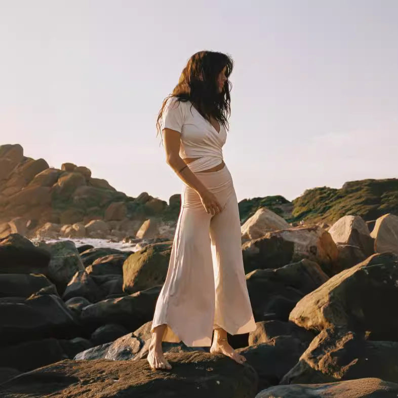 High Waist Irregular Casual Pants Yoga Cropped Pants