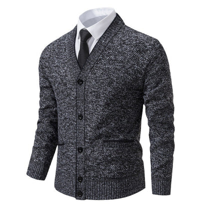 Casual Fleece-lined Cardigan Long Sleeve Youth Stand Collar Sweater Men&