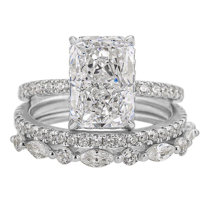 S925 Sterling Silver Super Shiny Ice Flower Cut Zircon Ring Suit