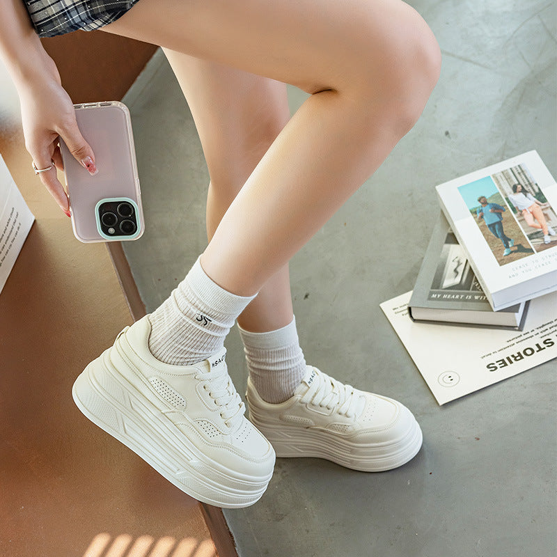 Leather Fashionable Platform Lace-up Casual Shoes