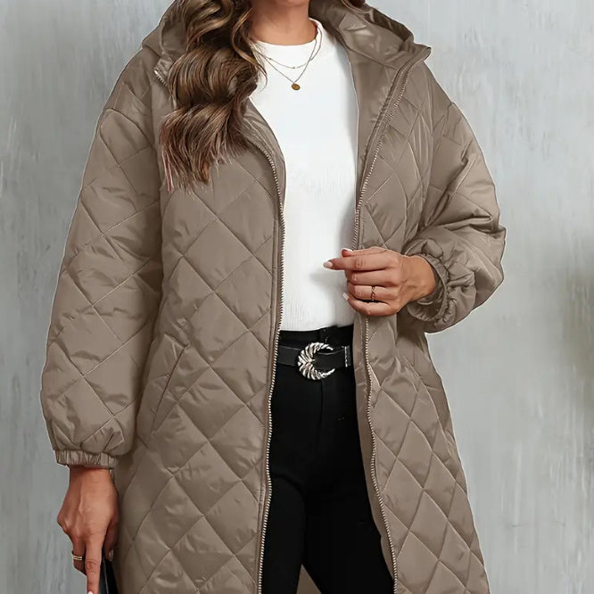Elegant Hooded Zipper Cotton Jacket For Women