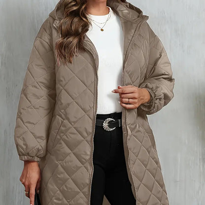 Elegant Hooded Zipper Cotton Jacket For Women