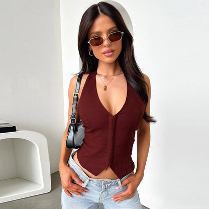 Hot Girl Sleeveless Vest Lace-up Cutout Off-the-shoulder Top