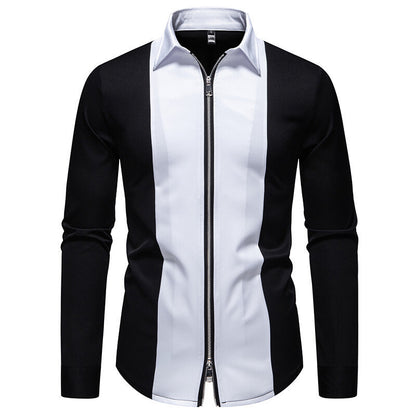 Color Block Zipper Design Plus Size Long Sleeve Shirt