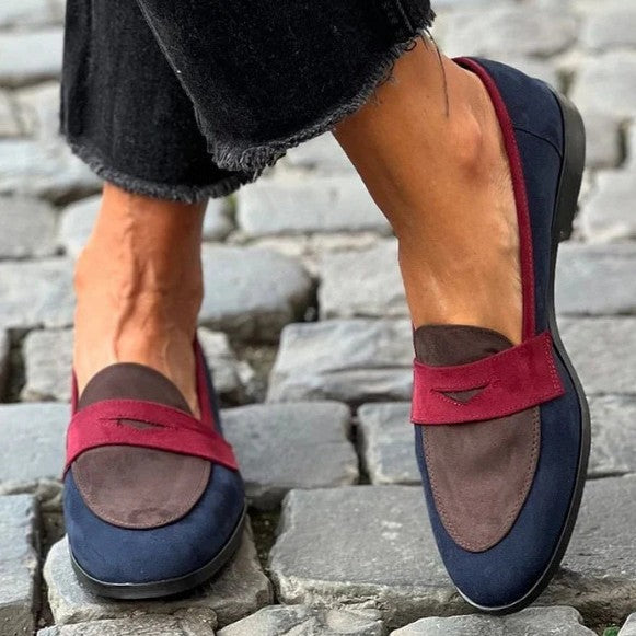 Round Toe Loafers Suede Color Matching